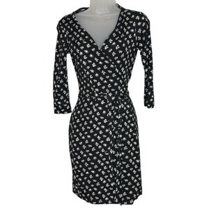 Diane von Furstenberg Size 4 Fionna Silk Black White Floral Mini Wrap Dress Read